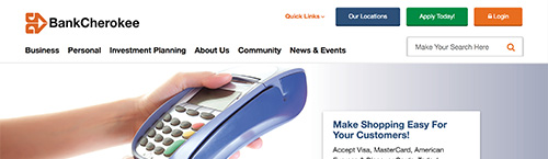 screen shot of the BankCherokee homepage
